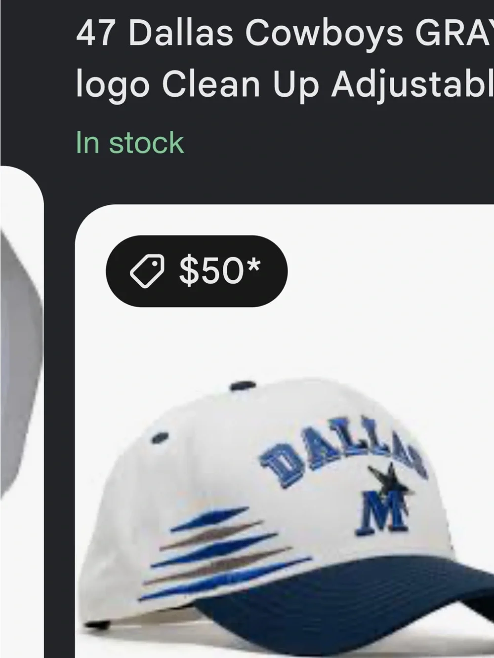 Embroidered White Dallas Cowboys Cap with Navy Logo EXCELLENT condition